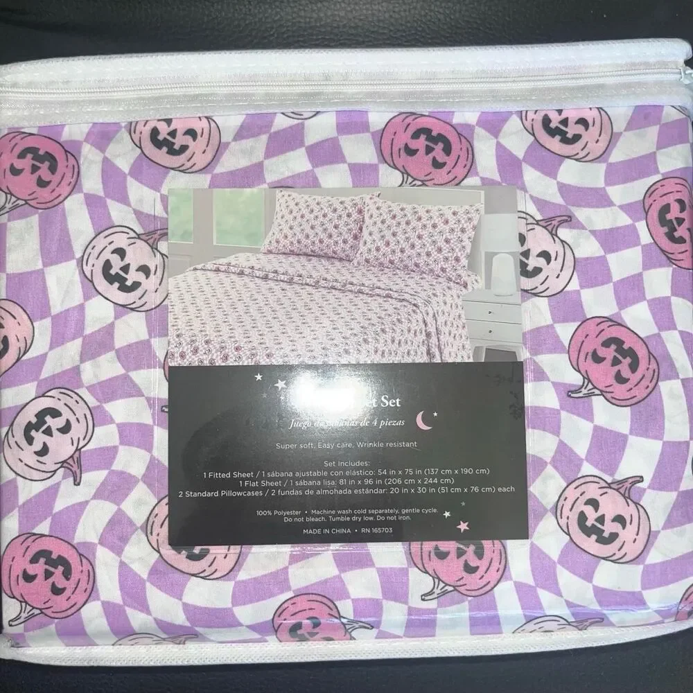 Cute Purple and Pink Halloween Pumpkins Full Sheet Set